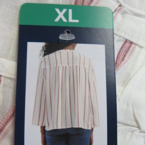 SPLENDID Linen Blend Blouse Womens XL Yoked Red White Strip V Neck Top Shirt NWT - Picture 7 of 12